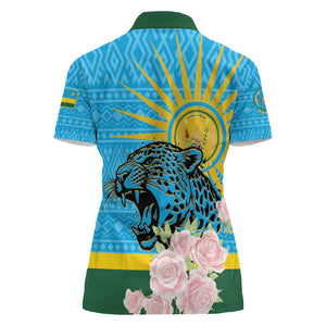 Rwanda Independence Day Women Polo Shirt Leopard With Roses
