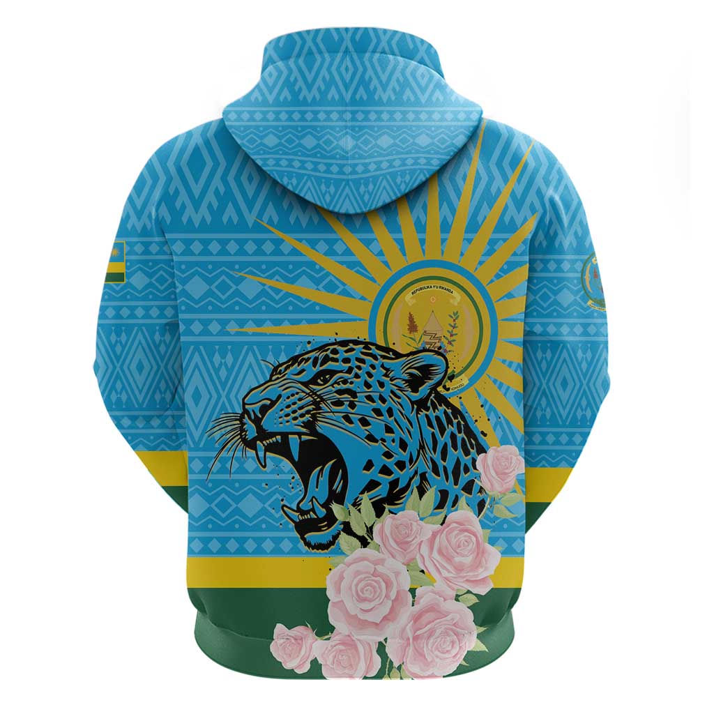 Rwanda Independence Day Zip Hoodie Leopard With Roses