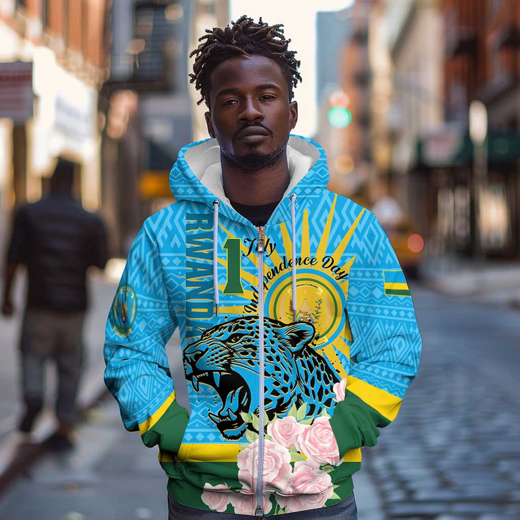 Rwanda Independence Day Zip Hoodie Leopard With Roses