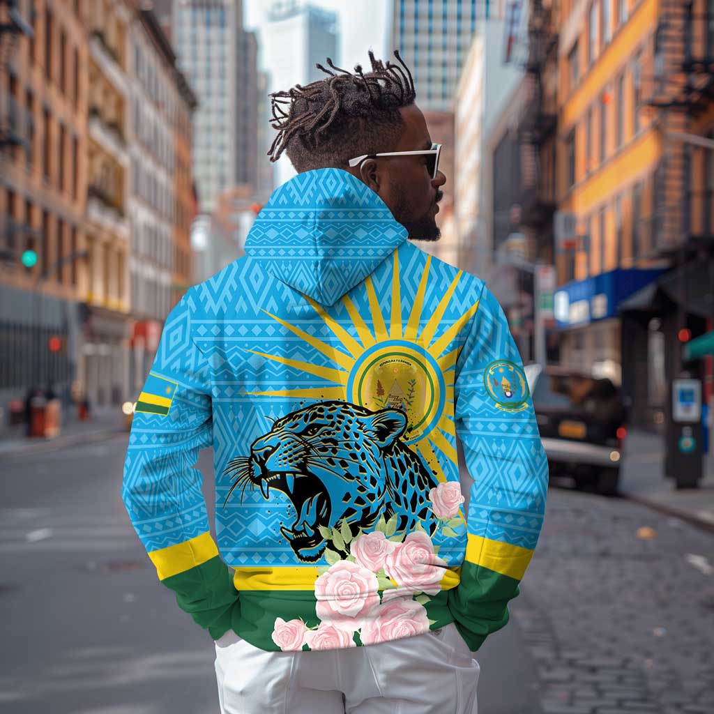 Rwanda Independence Day Zip Hoodie Leopard With Roses