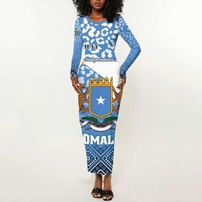 Personalized Somalia Independence Day Long Sleeve Bodycon Dress African Leopard Pattern LT01