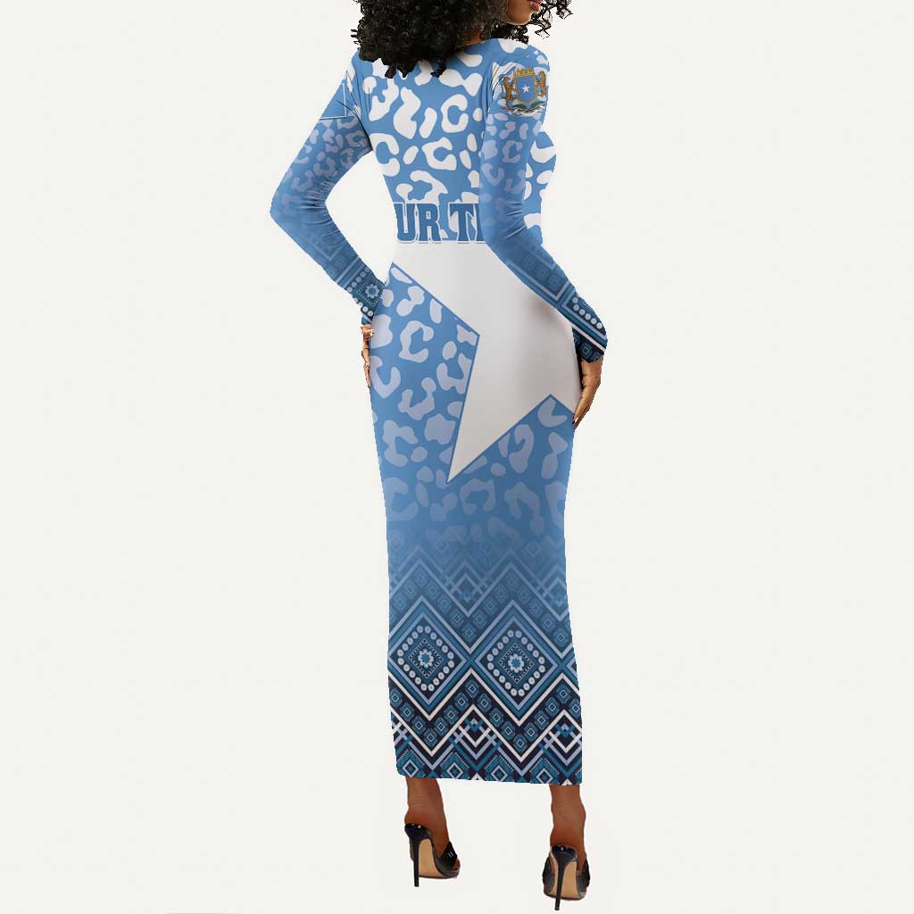 Personalized Somalia Independence Day Long Sleeve Bodycon Dress African Leopard Pattern LT01