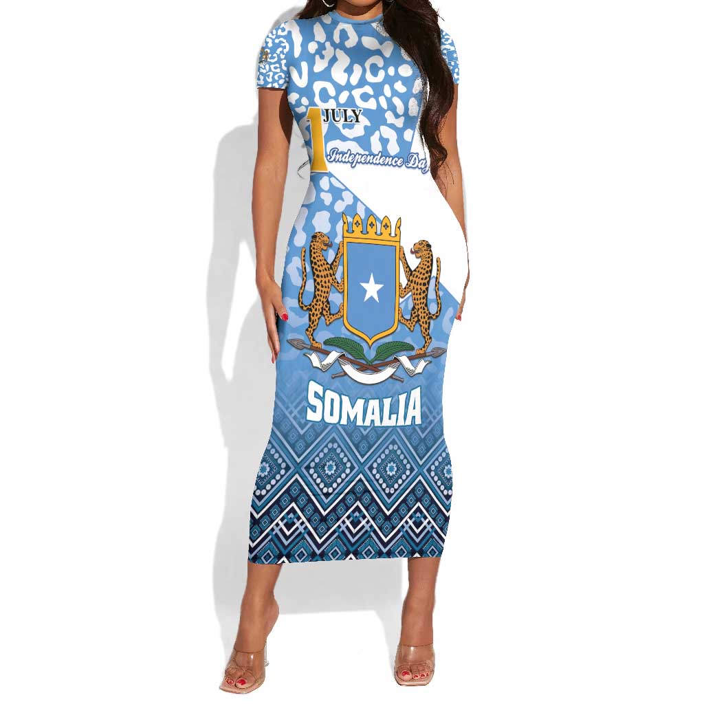 Personalized Somalia Independence Day Short Sleeve Bodycon Dress African Leopard Pattern LT01