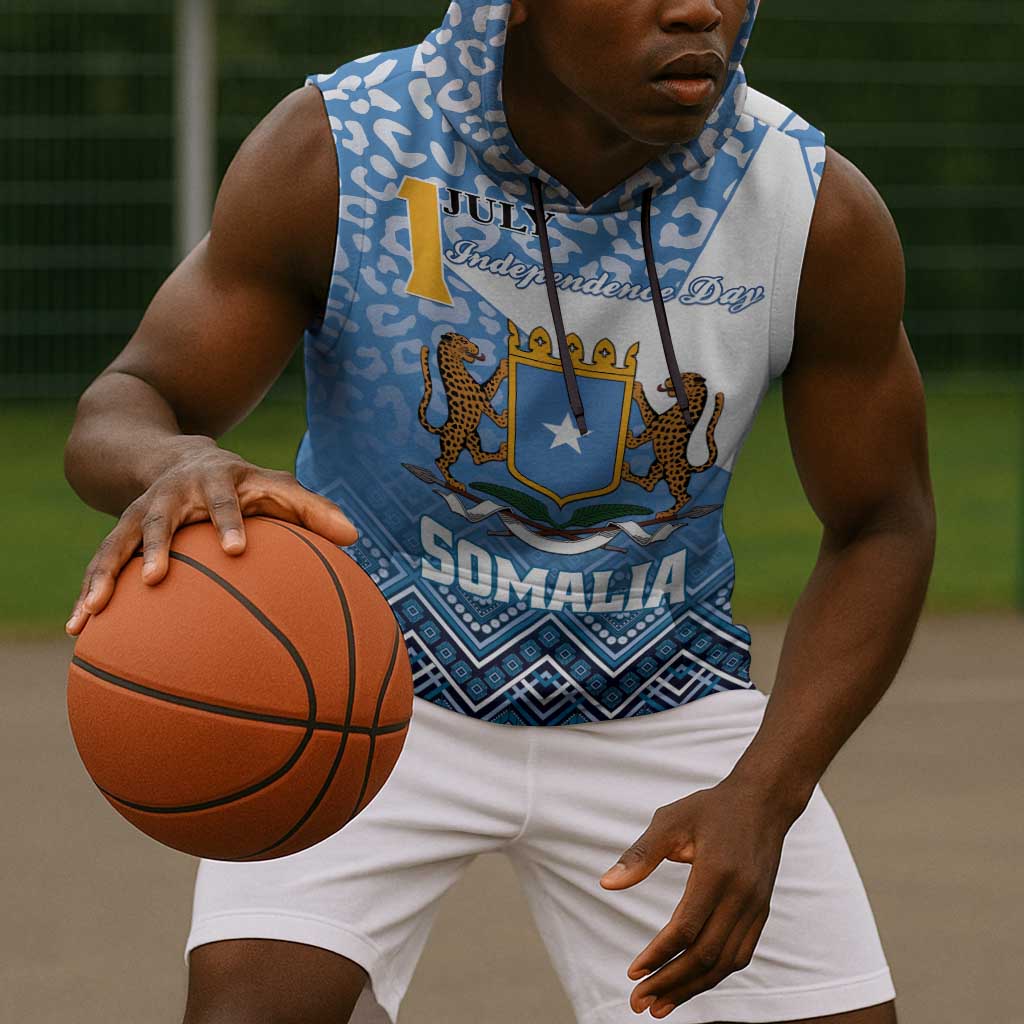 Personalized Somalia Independence Day Sleeveless Hoodie African Leopard Pattern - African Pride