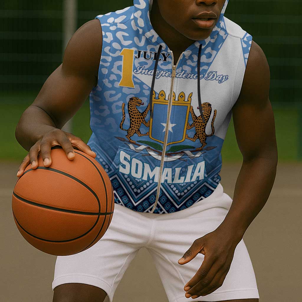 Personalized Somalia Independence Day Sleeveless Zip Hoodie African Leopard Pattern - African Pride