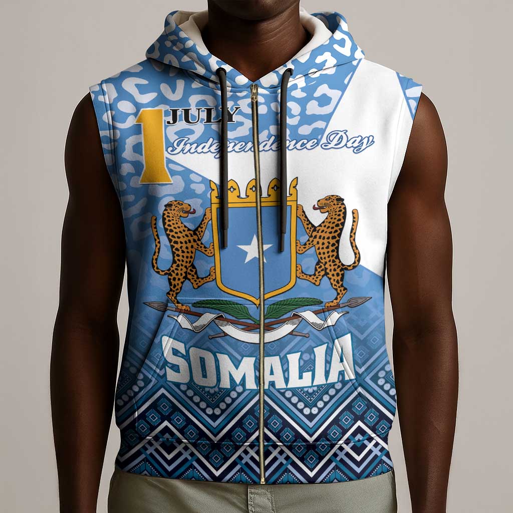 Personalized Somalia Independence Day Sleeveless Zip Hoodie African Leopard Pattern - African Pride