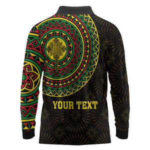Ethiopia National Day Long Sleeve Polo Shirt Lion Of Judah African Pattern