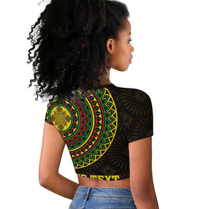 Ethiopia National Day Raglan Cropped T shirt Lion Of Judah African Pattern
