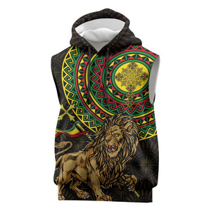 Ethiopia National Day Sleeveless Hoodie Lion Of Judah African Pattern - African Pride