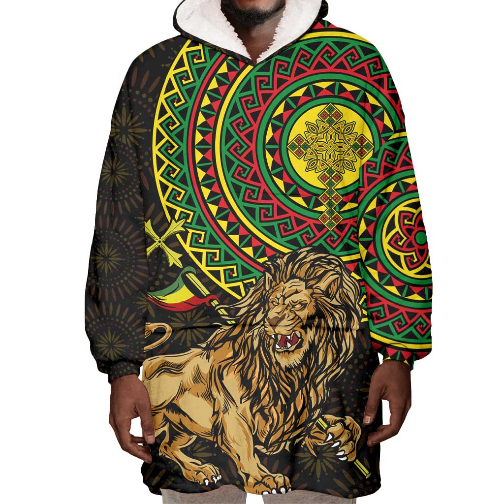Ethiopia National Day Wearable Blanket Hoodie Lion Of Judah African Pattern