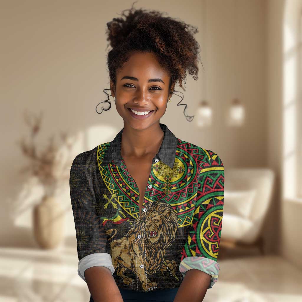 Ethiopia National Day Women Casual Shirt Lion Of Judah African Pattern LT01