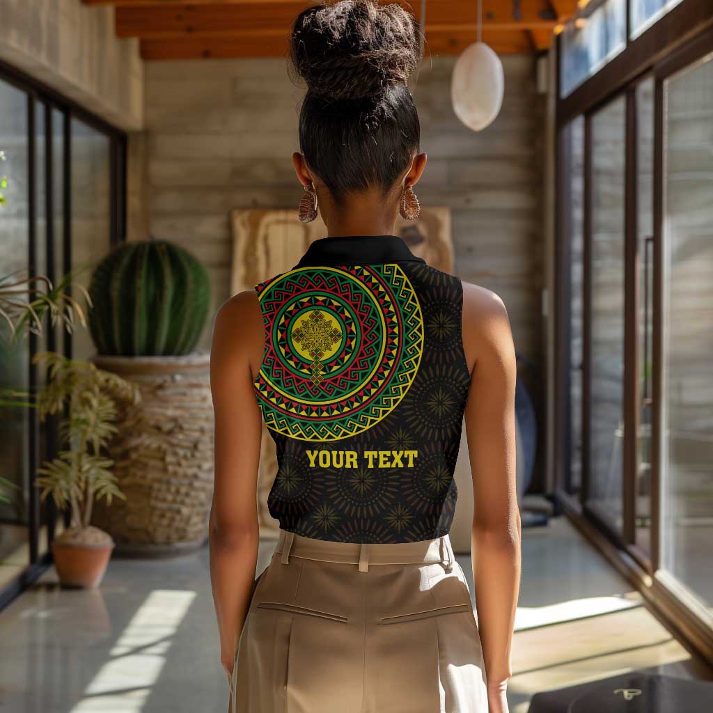 Ethiopia National Day Women Sleeveless Polo Shirt Lion Of Judah African Pattern