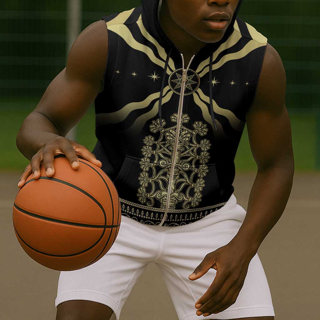 Assyria Empire Sleeveless Zip Hoodie Assyrian Mythological Spirit - African Pride