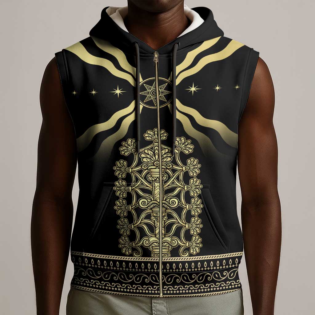 Assyria Empire Sleeveless Zip Hoodie Assyrian Mythological Spirit - African Pride