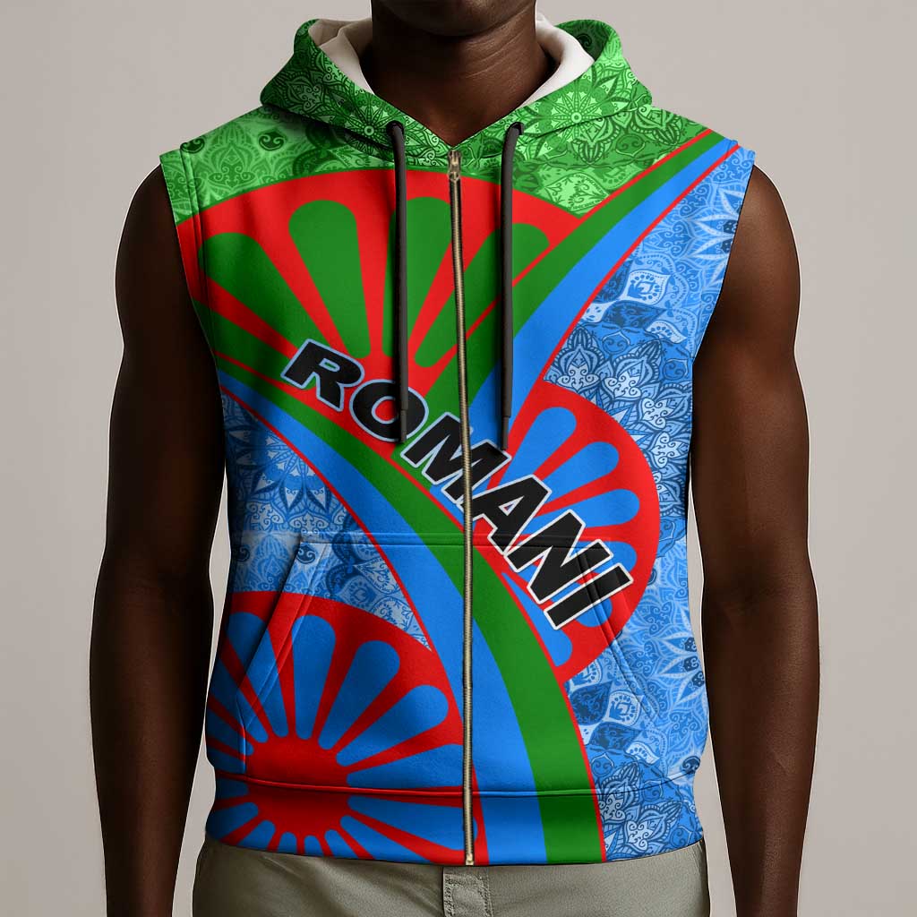 International Romani Day 2024 Sleeveless Zip Hoodie Gypsy Pattern Tribal - African Pride