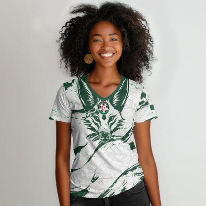 Custom Algeria 2026 World Football Women V-Neck T-Shirt Les Fennecs Come On