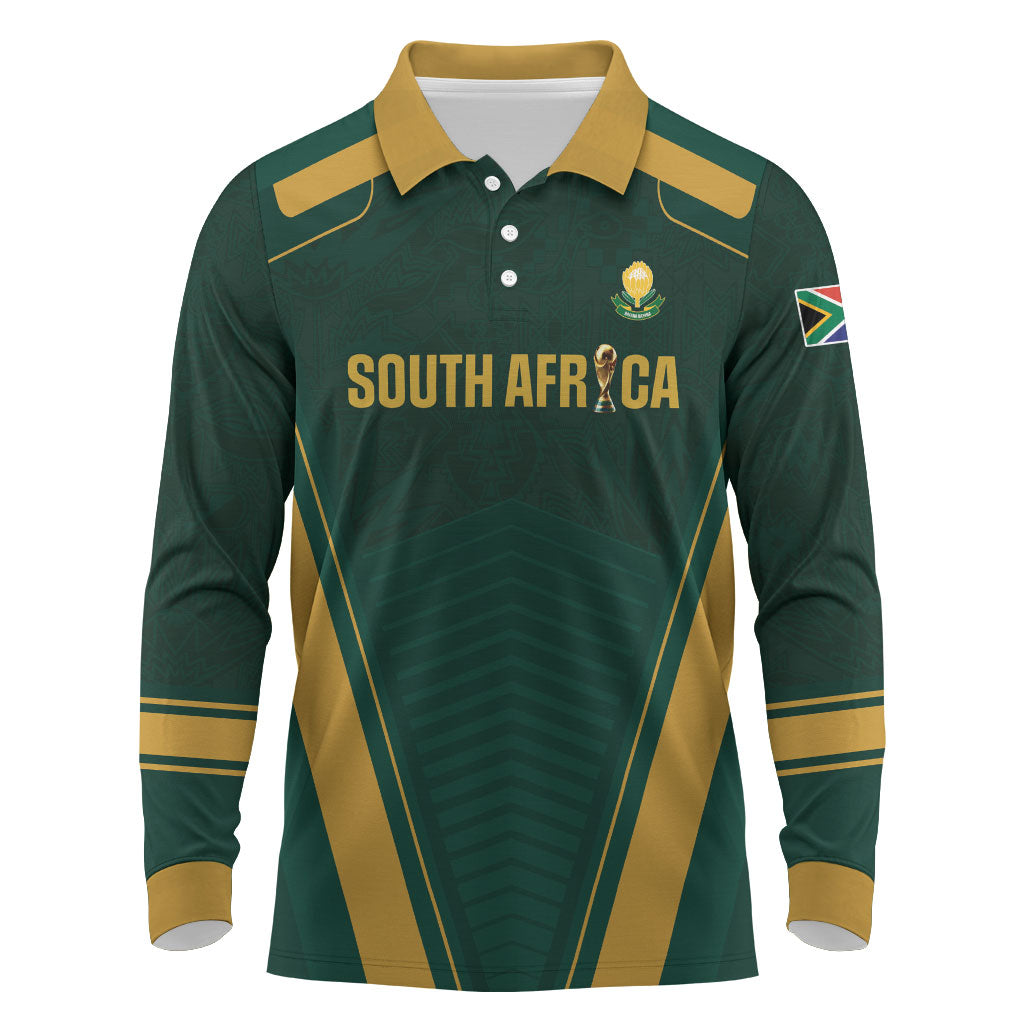 Custom South Africa 2026 World Football Long Sleeve Polo Shirt Bafana Bafana Woza