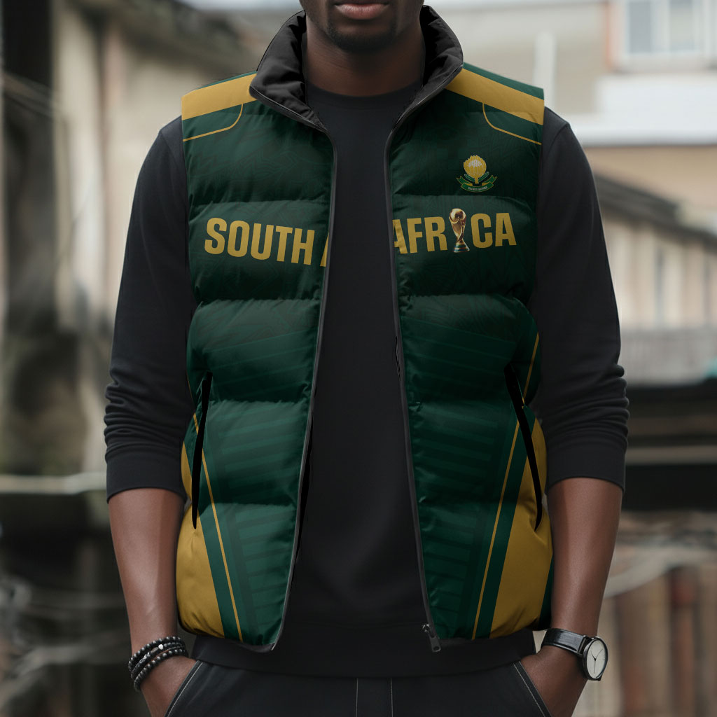 Custom South Africa 2026 World Football Sleeveless Puffer Jacket Bafana Bafana Woza