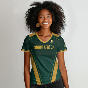 Custom South Africa 2026 World Football Women V-Neck T-Shirt Bafana Bafana Woza