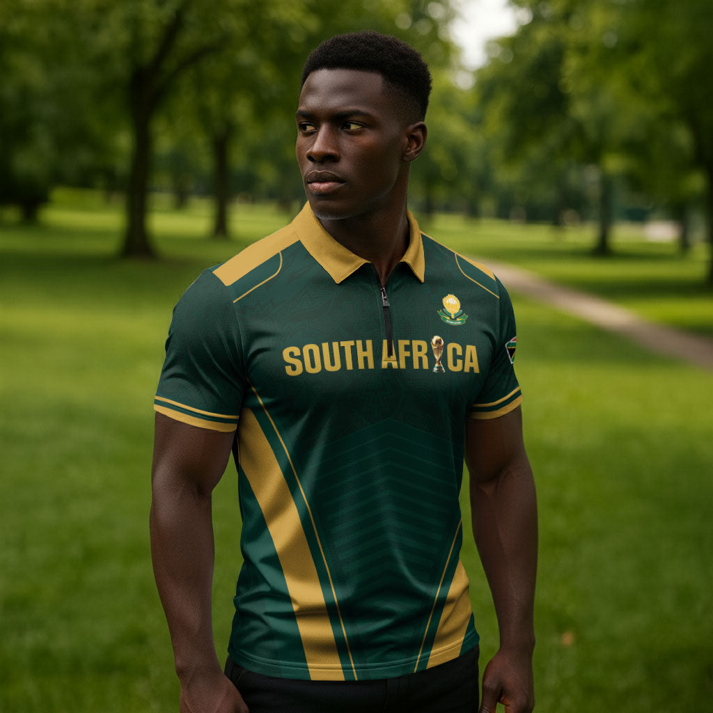 Custom South Africa 2026 World Football Zipper Polo Shirt Bafana Bafana Woza