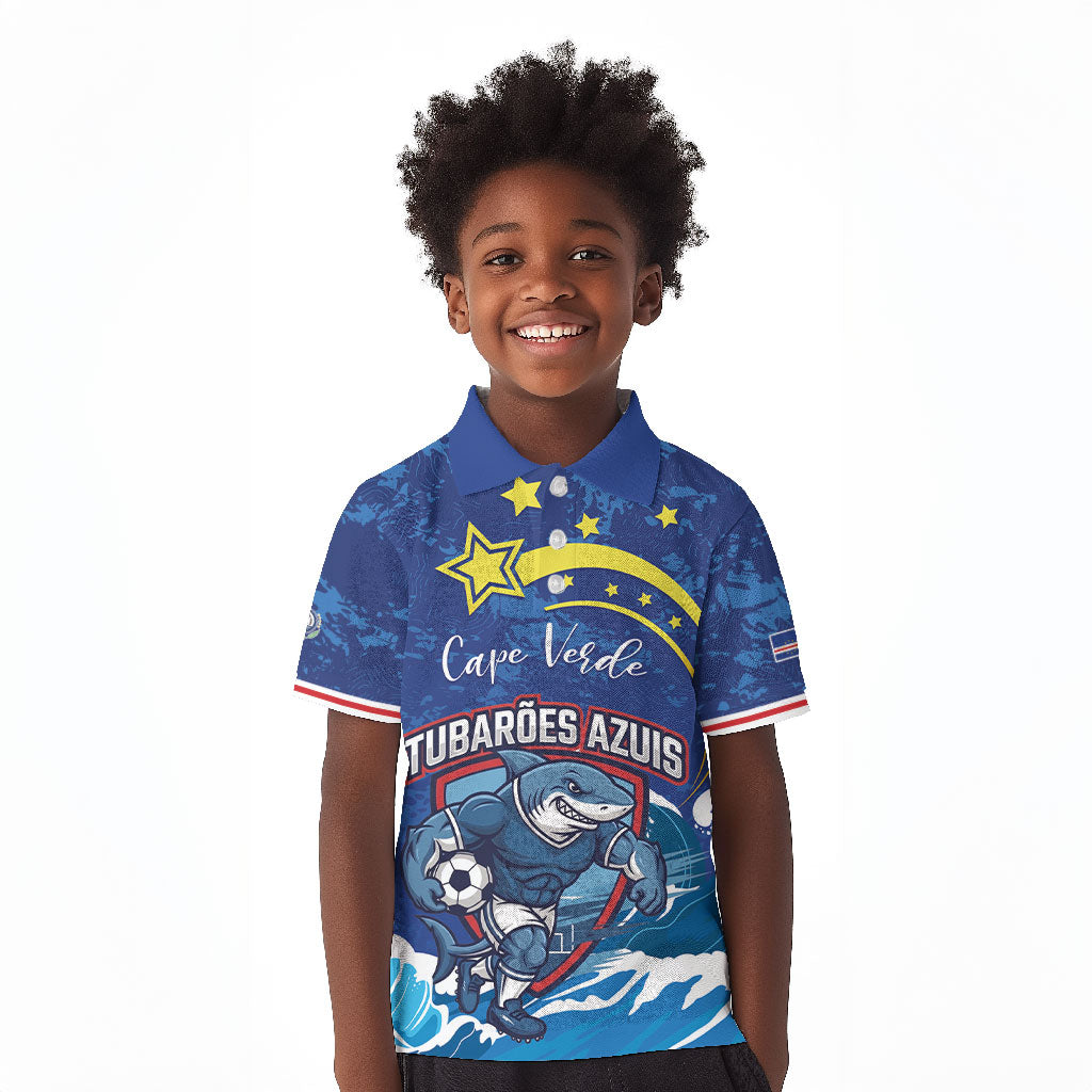 Custom Cape Verde 2026 World Football Kid Polo Shirt Blue Sharks Come On