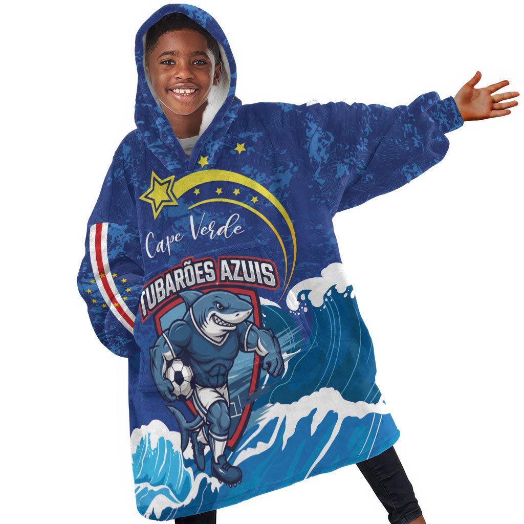 Custom Cape Verde 2026 World Football Kid Wearable Blanket Hoodie Blue Sharks Come On
