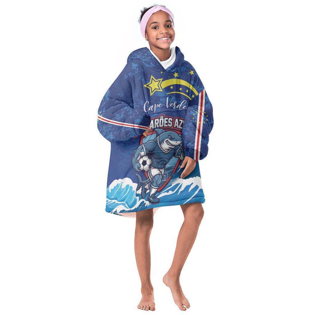 Custom Cape Verde 2026 World Football Kid Wearable Blanket Hoodie Blue Sharks Come On