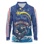 Custom Cape Verde 2026 World Football Long Sleeve Polo Shirt Blue Sharks Come On