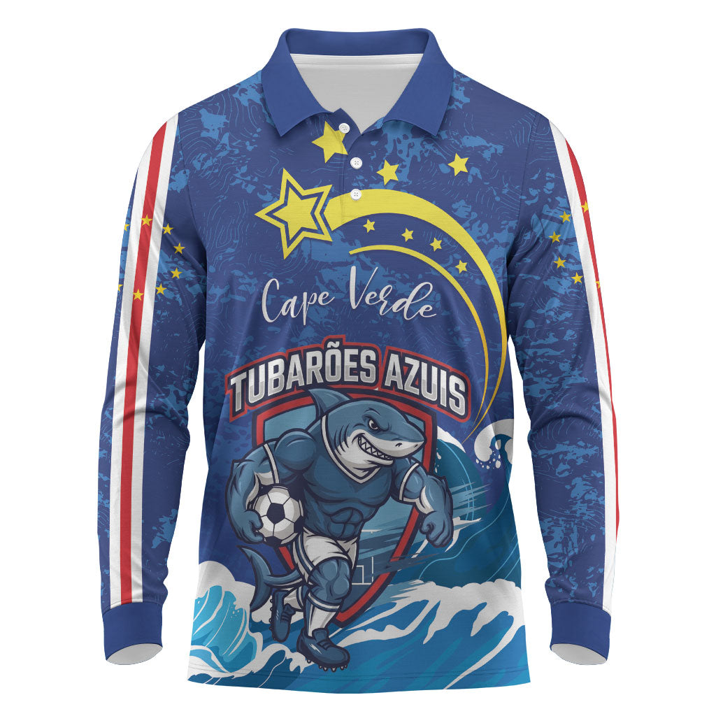 Custom Cape Verde 2026 World Football Long Sleeve Polo Shirt Blue Sharks Come On