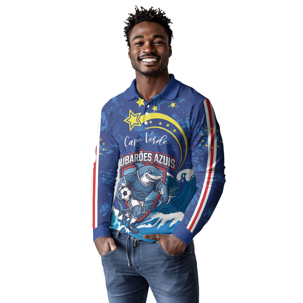 Custom Cape Verde 2026 World Football Long Sleeve Polo Shirt Blue Sharks Come On