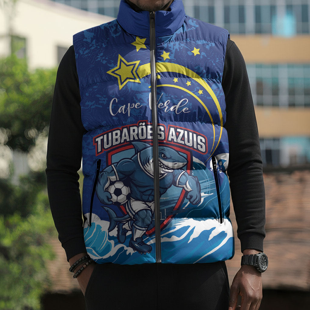 Custom Cape Verde 2026 World Football Sleeveless Puffer Jacket Blue Sharks Come On