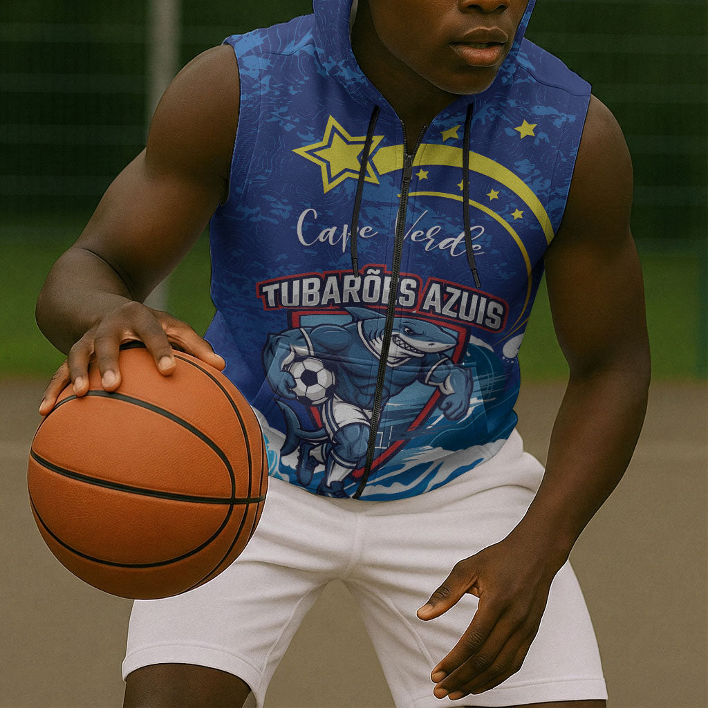 Custom Cape Verde 2026 World Football Sleeveless Zip Hoodie Blue Sharks Come On