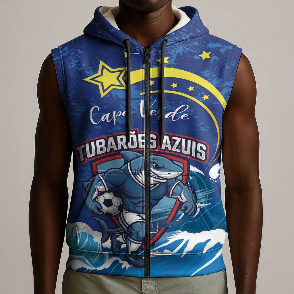 Custom Cape Verde 2026 World Football Sleeveless Zip Hoodie Blue Sharks Come On