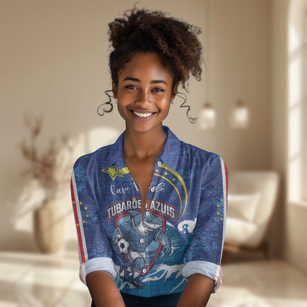Custom Cape Verde 2026 World Football Women Casual Shirt Blue Sharks Come On