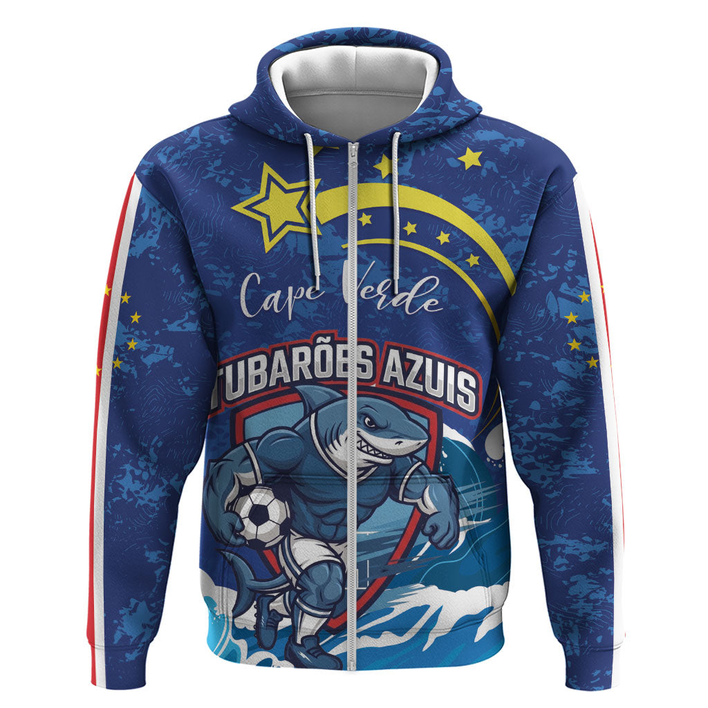 Custom Cape Verde 2026 World Football Zip Hoodie Blue Sharks Come On