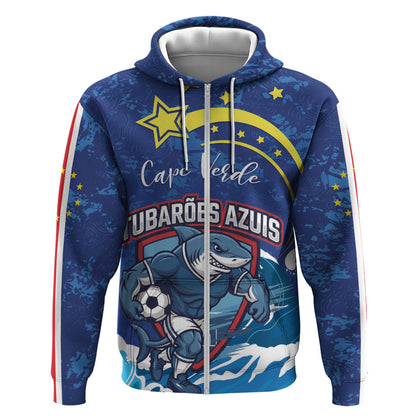 Custom Cape Verde 2026 World Football Zip Hoodie Blue Sharks Come On
