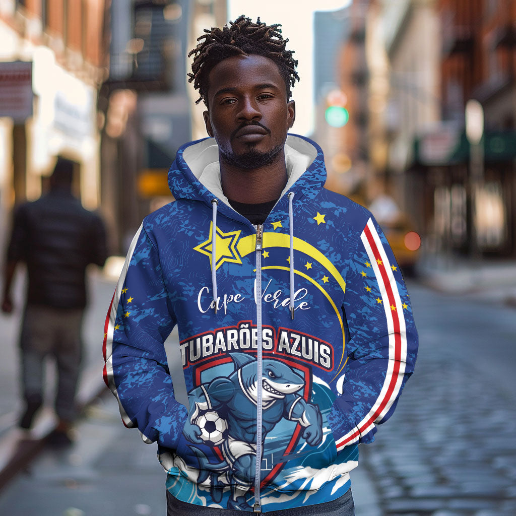 Custom Cape Verde 2026 World Football Zip Hoodie Blue Sharks Come On