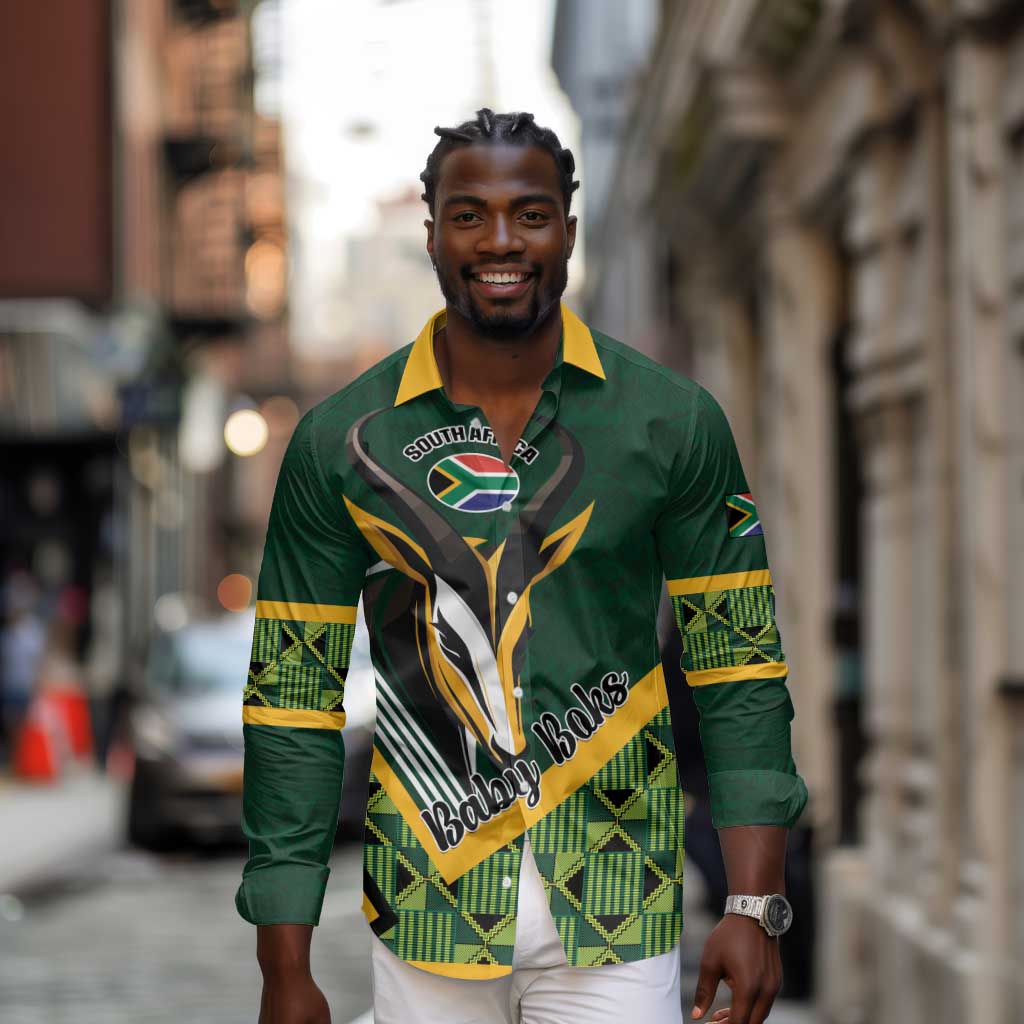 Custom Rugby South Africa Long Sleeve Button Shirt Baby Boks Go Champions