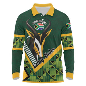 Custom Rugby South Africa Long Sleeve Polo Shirt Baby Boks Go Champions