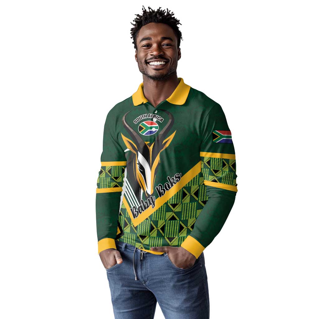 Custom Rugby South Africa Long Sleeve Polo Shirt Baby Boks Go Champions