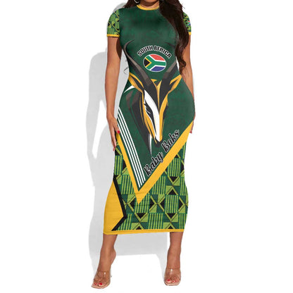Custom Rugby South Africa Short Sleeve Bodycon Dress Baby Boks Go Champions
