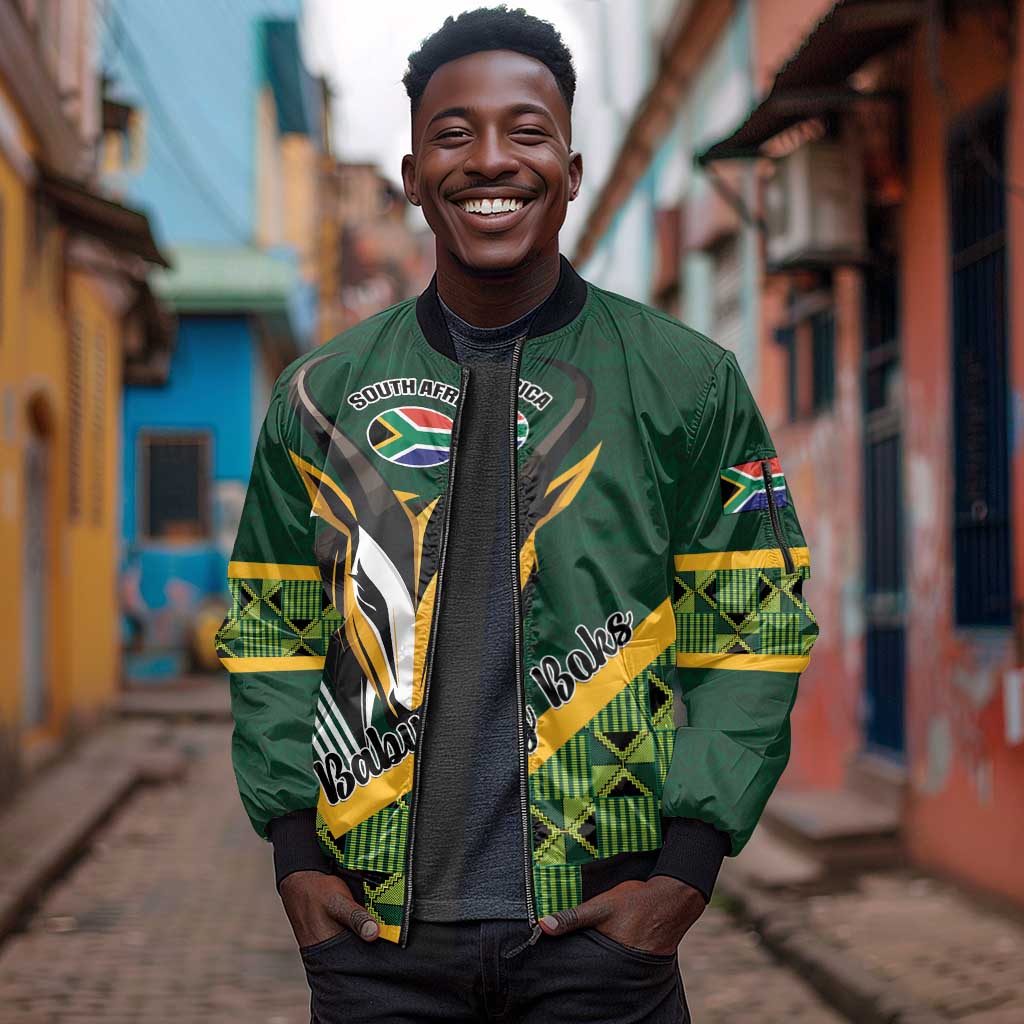 Custom Rugby South Africa Sleeve Zip Bomber Jacket Baby Boks Go Champions