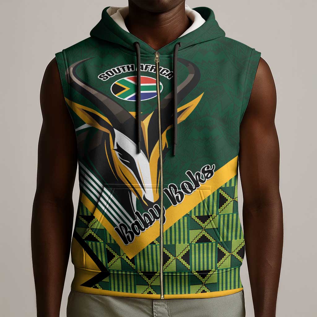 Custom Rugby South Africa Sleeveless Zip Hoodie Baby Boks Go Champions - African Pride