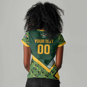 Custom Rugby South Africa Women V-Neck T-Shirt Baby Boks Go Champions