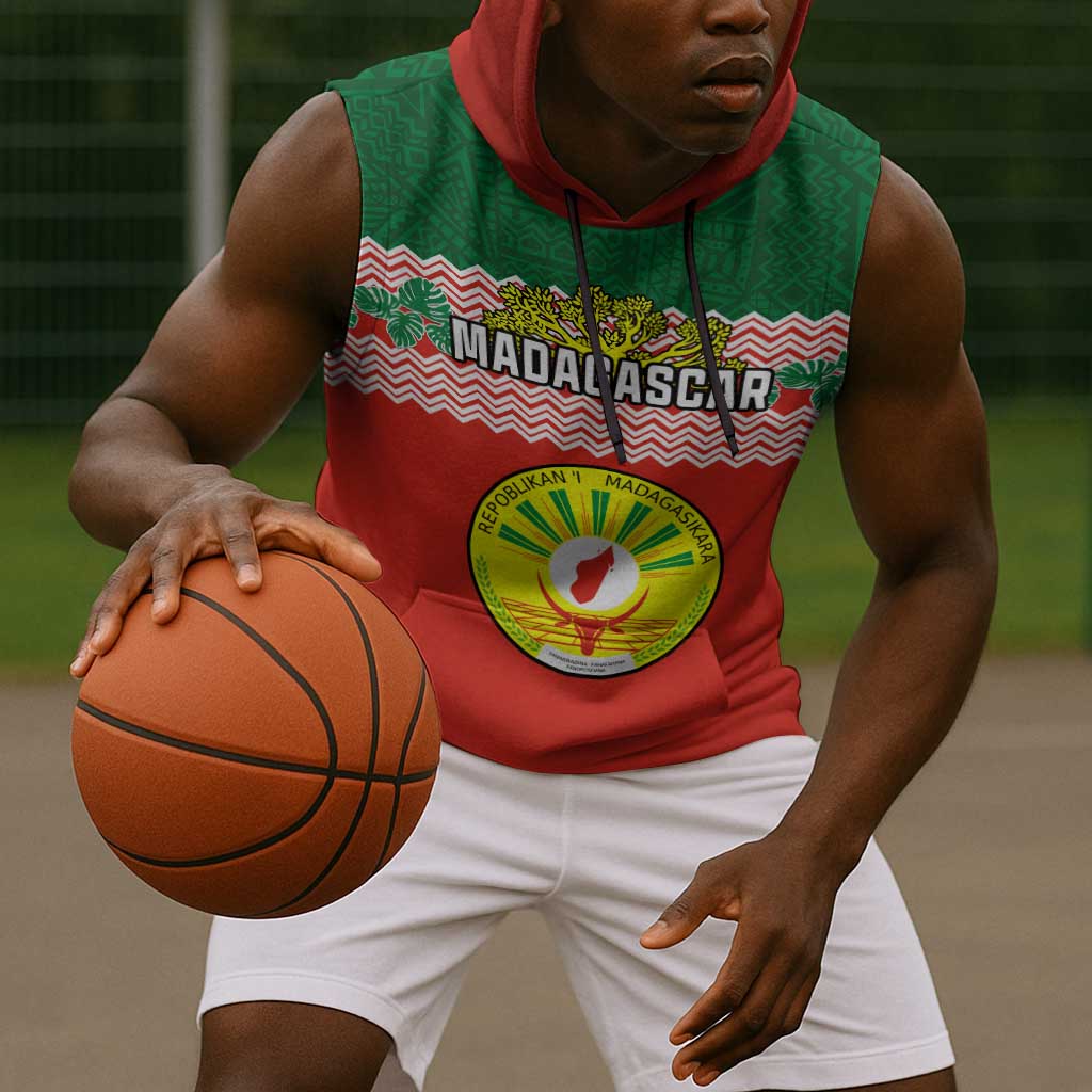 Personalized Madagascar Sleeveless Hoodie with Madagasikara Seal and Baobab African Pattern - African Pride