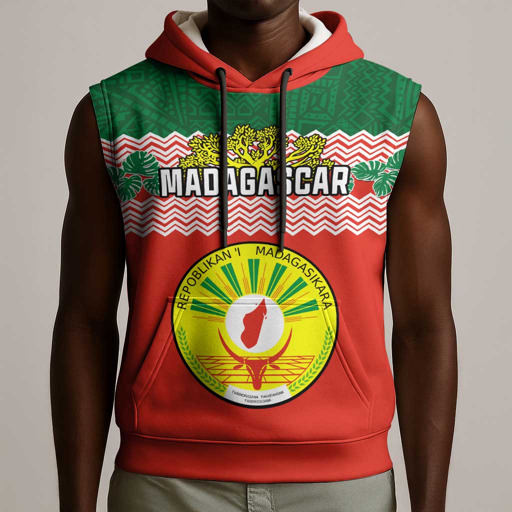 Personalized Madagascar Sleeveless Hoodie with Madagasikara Seal and Baobab African Pattern - African Pride