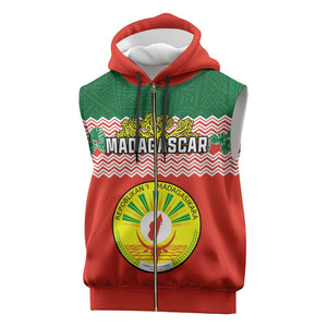 Personalized Madagascar Sleeveless Zip Hoodie with Madagasikara Seal and Baobab African Pattern - African Pride