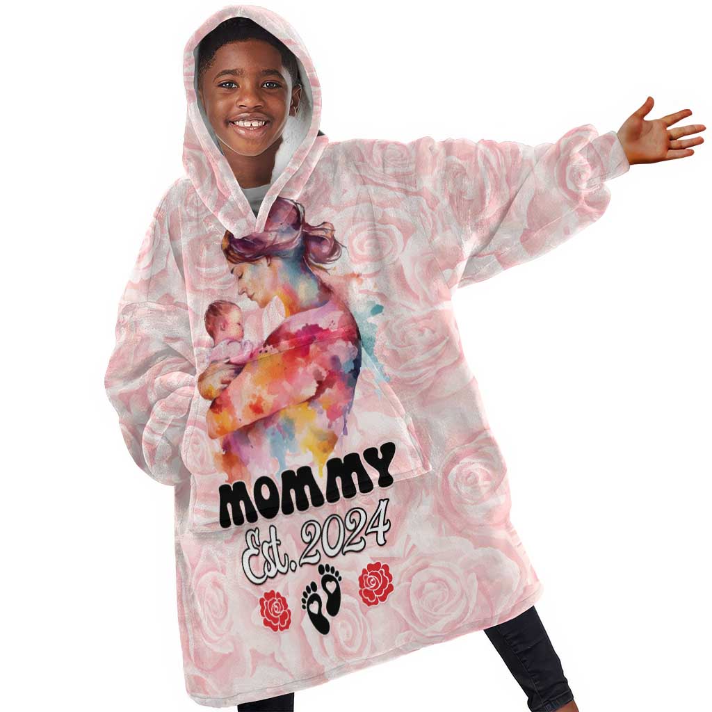 Happy Mother Day KId Wearable Blanket Hoodie Mommy Est 2024