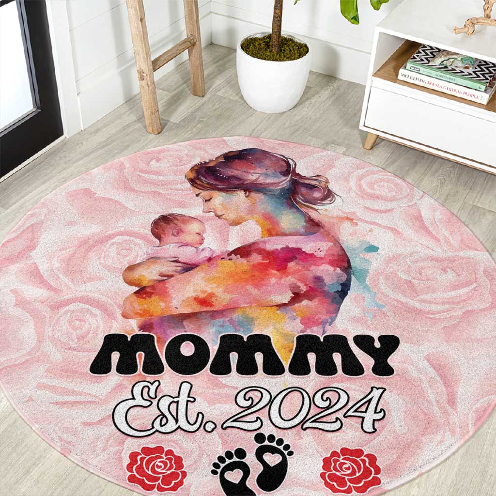 Happy Mother Day Round Carpet Mommy Est 2024