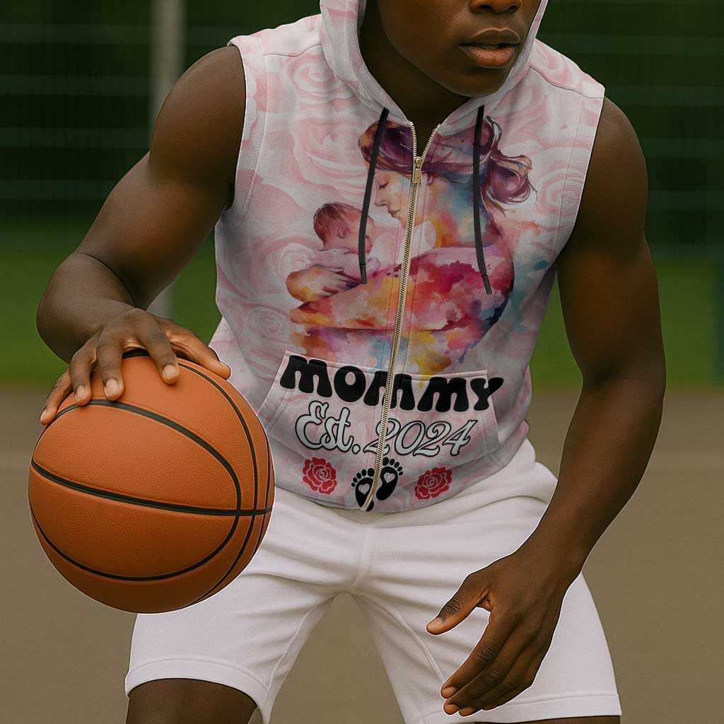 Happy Mother Day Sleeveless Zip Hoodie Mommy Est 2024 - African Pride